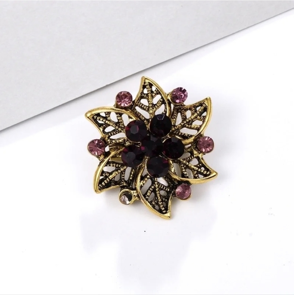 Elegant Gold & Purple Floral Brooch